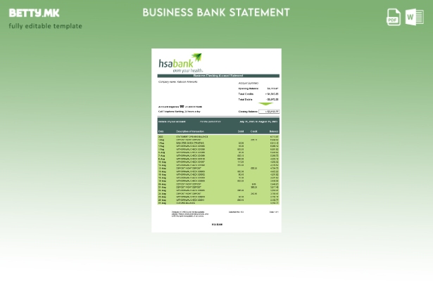 модерен стил Извод на сметка на претпријатието на HSA банка Шаблон Word и PDF